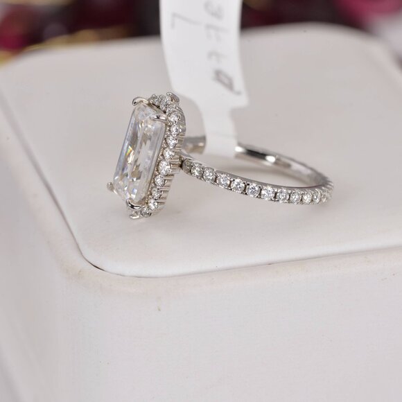 Certified Emerald Cut Moissanite Ring 8.35ct Full Eternity Engagement - Picture 6 of 8
